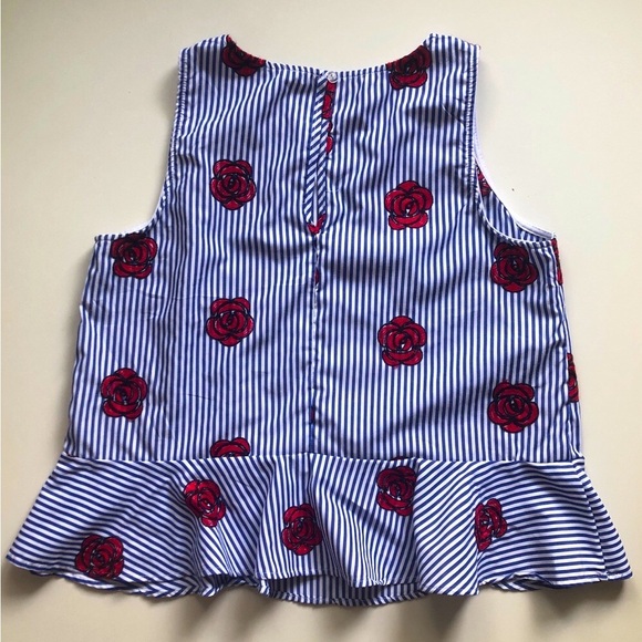 Vintage Striped Rose-Embroidered Péplum Top ✨ Lasies size M - Picture 2 of 8